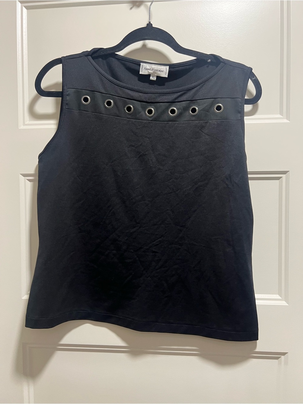 Anne Fontaine Black Sleeveless Tank with Grommet Detail
